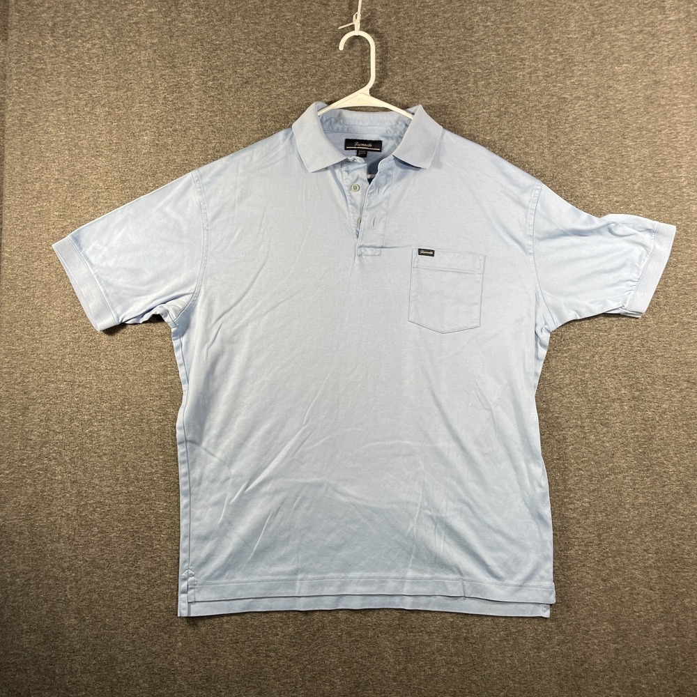 Faconnable France Mens Large 3-Button Blue Polo Shirt 100% Cotton Golf